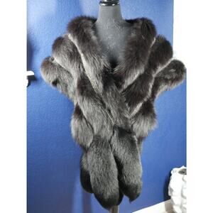 Stunning HUGE Hollywood glam Black Fox & Rhinestone Fur Stole Wrap Cape Coat